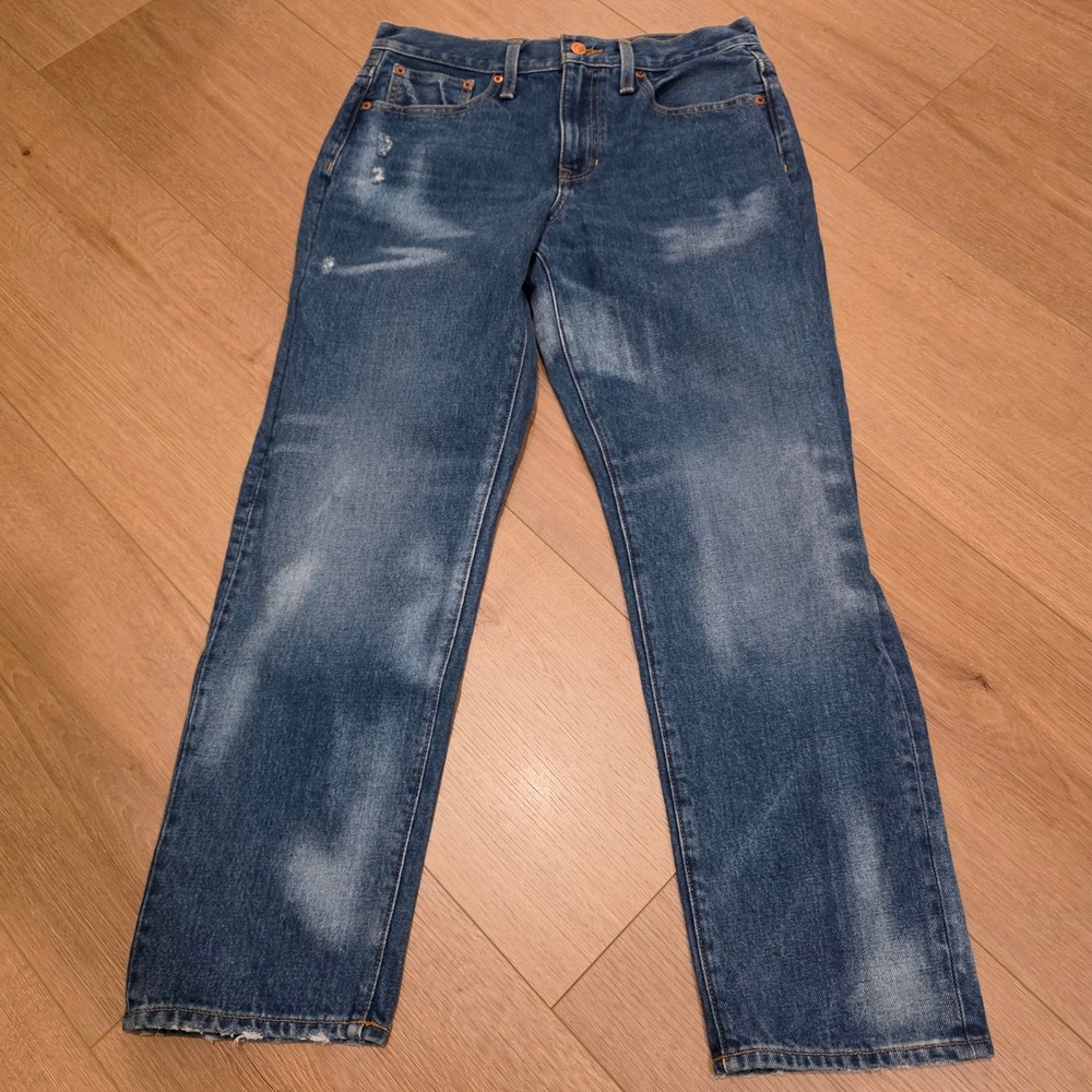 J. Crew Slouchy Boyfriend Jean 27 Medium Wash Distressed Cotton Denim High Rise